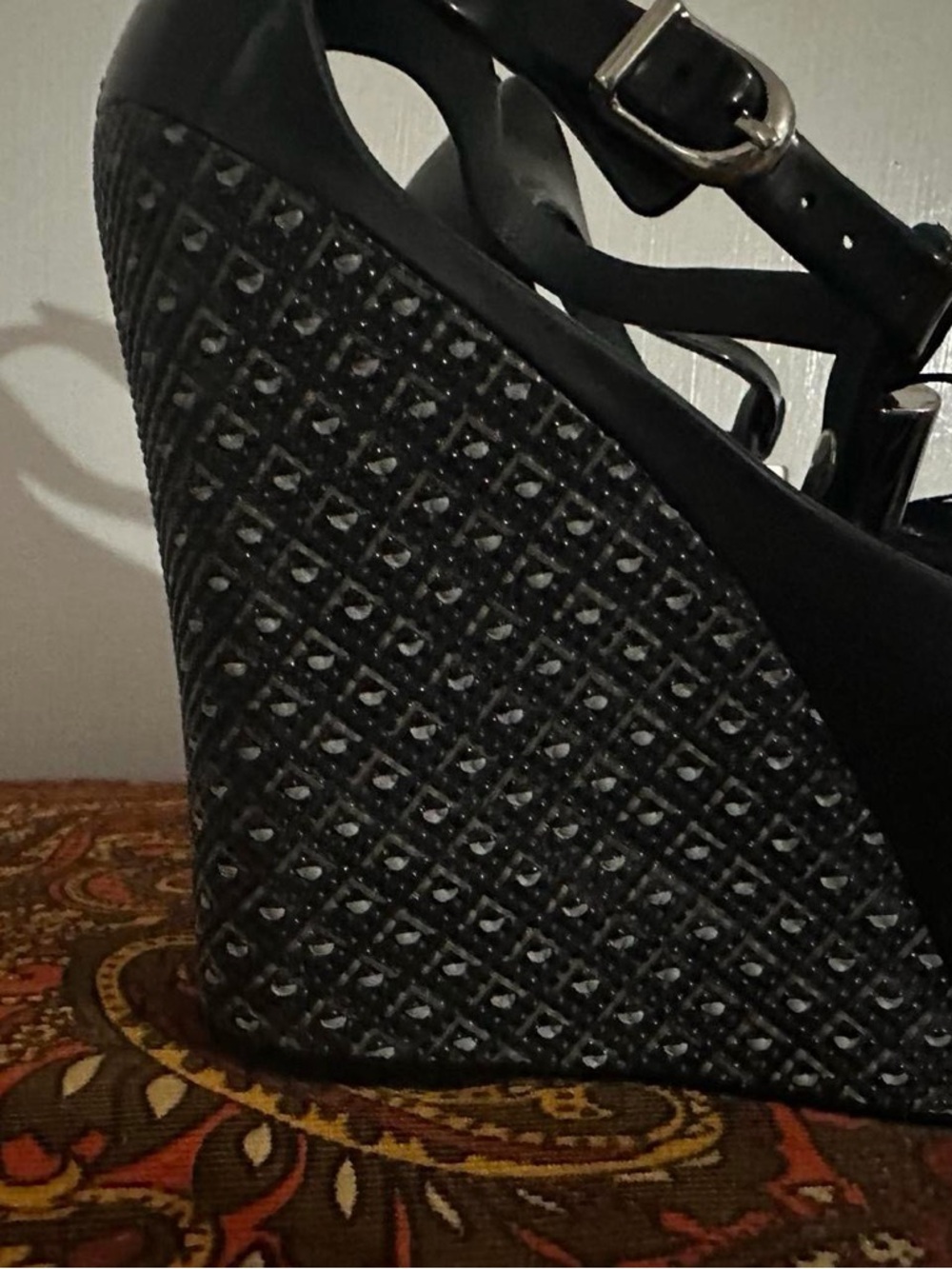 Melissa Black Fringe Platform Wedge Sandals - Picture 2 of 4
